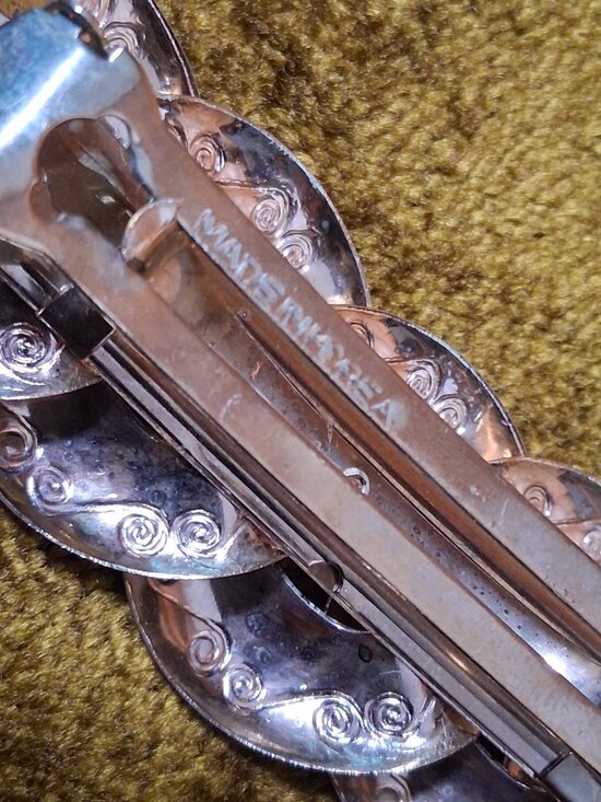 Vintage Barrette Hair Clip Silver Tone Circle Link Spiral Korea 3.5" - Picture 13 of 15